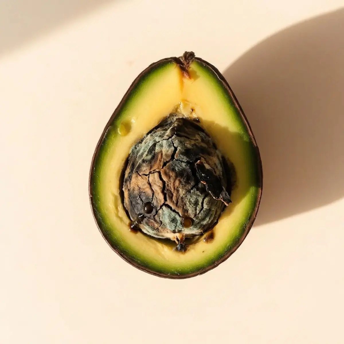 Eine überreife Avocado mit brauner Innenseite